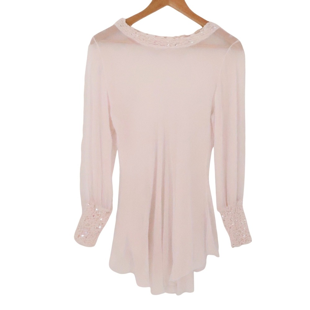 Sheer Chiffon Sequin Tunic Top Womens Size S Pink Fairy Coquette Ballet Core